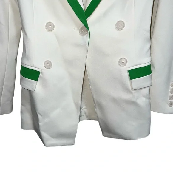 NEW NWT SMYTHE Taped Not A DB Blazer Jacket In Tennis Ivory & Green - Picture 6 of 9